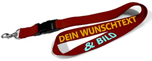 Kiwistar UG - Schlüsselband 25 mm - bordeaux - bedruckt mit Ihrem eigenen Schriftzug und Foto - individuell personalisiert - Lanyards Geschenkartikel Wunschtext