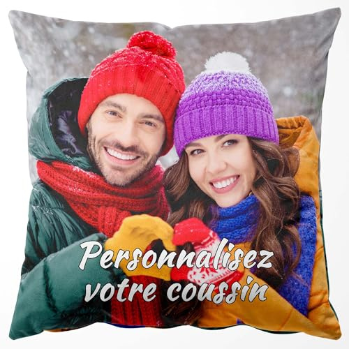 Easycosy Housse de Coussin en Velours Personnalisée avec Votre Propre Photo,Taie d'oreiller Douce Imprimé Double Face, Cadeau Noël de mémoire Anniversaire Femme Maman 40 x 40 cm