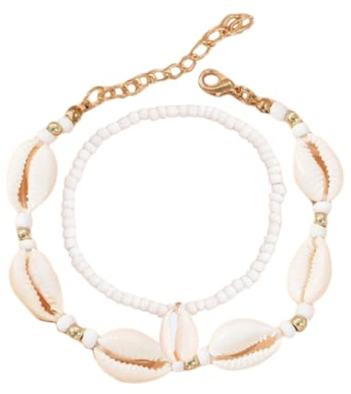 Lucktao 2 Stücke muschel fußkette,Boho Mehrschichtige Fußkette,muschel schmuck,Meer Strand Ferien,sommer schmuck,fußkettchen für damen,fußkette muscheln damen,fußschmuck,Mit vergoldetem Verschluss