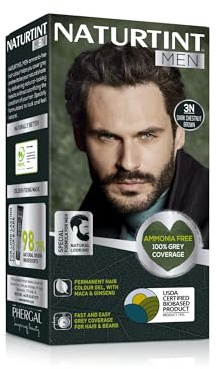 Naturtint Mens Permanent Hair Colour Gel 3N Dark Chestnut Brown for Hair Beard and Moustache. Ammonia Free, up to 100% Grey Coverage, Natural Looking Long Lasting Results