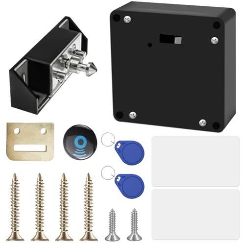 Cerradura electrónica para armario, cerradura RFID con batería, cerradura inteligente para cajones con 2 llaveros y 2 tarjetas RFID, cerraduras ocultas para armarios de puertas dobles, cajones y