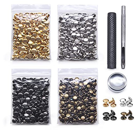 Jamsinmu 400pcs rivets en cuir 4 couleurs rivets double tête tube acier métal rivets pour bricolage cuir sac chaussures ceinture réparation décoration 5 * 6mm