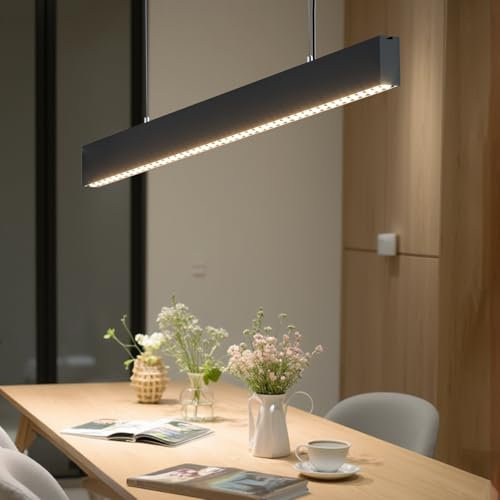 LVWIT Kitchen Island Lights,38W Linear Pendant Ligh,4000K Led Light Bar,1300LM,Height Adjustable Pendant Lights,Black Pendant Lighting,Pool Table Lighting Accessories(120CM)