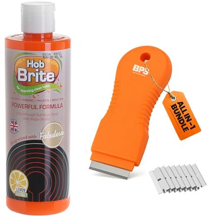 Hob cleaner and Non-Scratch Cleaning Set for Ceramic, Induction, Glass & Electric Hobs. Removes tough baked-on messes. Includes tool + 10 replacements Safe on all surfaces.