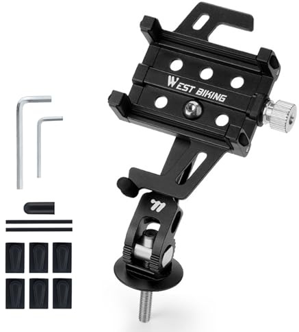 SOUUXIU Bike Phone Mount Universal Bicycle/E-Bike/Motorcycle Phone Holder Adjustable Angle Anti-Shock Smartphone Holder Aluminum Phone Clip (Bowl Set)