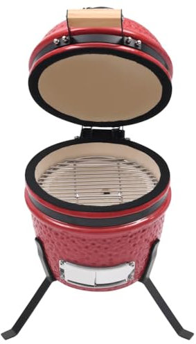 Eleganz Kamado Barbecue fumoir 2 en 1 en céramique avec acier thermolaqué 56 cm Rouge - Parfait pour jardin et terrasse, durable et facile à nettoyer