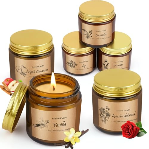 Candle Velas Aromáticas de Cera de Soja, 150 Horas Velas Perfumadas, Regalos Originales para Mujer, Ideal para Yoga, Baño, Dormitorio y Relajación 6PCS