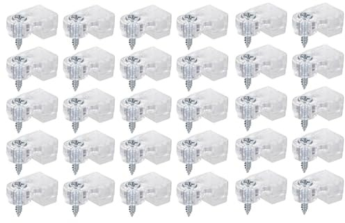 30 Pcs Glass Retainer Clips with Screws, Plastic Storm Window & Mirror Holder Clips for Cabinet Doors, Windows, Glass Panel Fixing