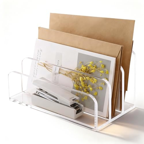 NCOALE 3 Fächer Briefhalter Schreibtisch, Acryl Briefständer Transparent Brief Organizer Dokumentenhalter für Schreibtisch Briefe Postkarten Broschüren Posthalter