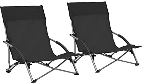 Qnhdfrt Folding Beach Chairs 2 pcs Black Oxford Fabric Steel Frame 55.5x65.5x66 cm Lightweight Outdoor Seating Camping Garden Patio Balcony and Festival Use