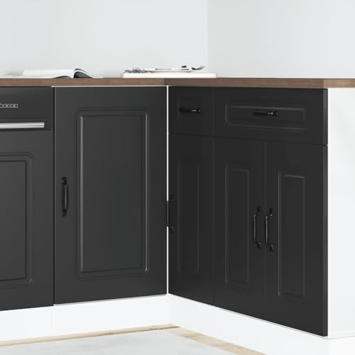 GeenYuu Köksunderskåp Kalmar svart trämaterial med justerbara fötter, 86 x 46 x 81,5 cm, förvaringsutrymme för kök, praktiska dörrar, fuktbeständig och enkel att rengöra