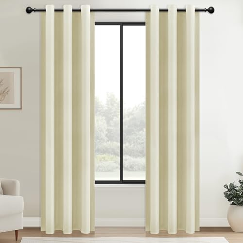 MRTREES Cream Beige Blackout Eyelet Curtains, 2 Panels W46 x L72 Inch | Blackout Thermal Eyelet Curtains for Bedroom, Living Room, Study, Balcony, Privacy Window Treatments, 117x183 CM