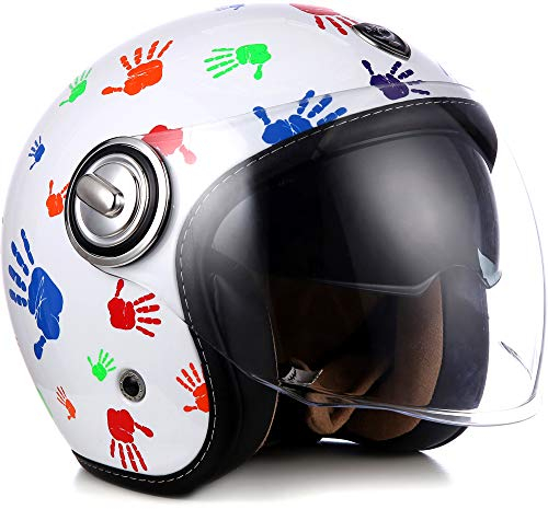SOXON® SP-888 „Color Hands“ · Jet-Helm · Motorrad-Helm Roller-Helm Scooter-Helm Moped Mofa-Helm Chopper Retro Vespa Vintage · ECE 22.05 Sonnenvisier Schnellverschluss SlimShell Tasche XS (53-54cm)
