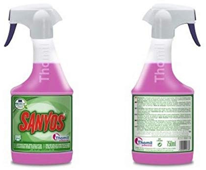 SANYOS LIMPIADOR GENERAL BAÑOS EFECTO ANTICAL Limpiador ácido de baños de acción higienizante. Elimina con facilidad restos de jabones, cal y óxido de mamparas, azulejos y sanitarios.Pistola 750ml