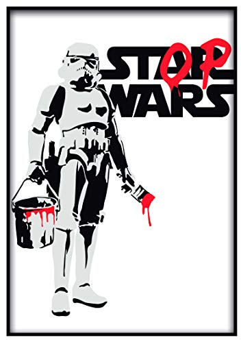 Panorama Cuadro Enmarcado Stop Wars Banksy Vertical 35x50cm - Impreso en Papel Rígido - Incluye Marco - Decoración Salón - Póster Decorativos para Dormitorio y Salón
