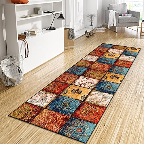WTHYGB Teppich Läufer Flur Küche 60x120 cm, Vintage rutschfest Waschbar Dauerhaft Küchenläufer Flurläufer, Lang Polyester Orange Muster Teppichläufer für Korridor, Schlafzimmer, Innen Wohnzimmer