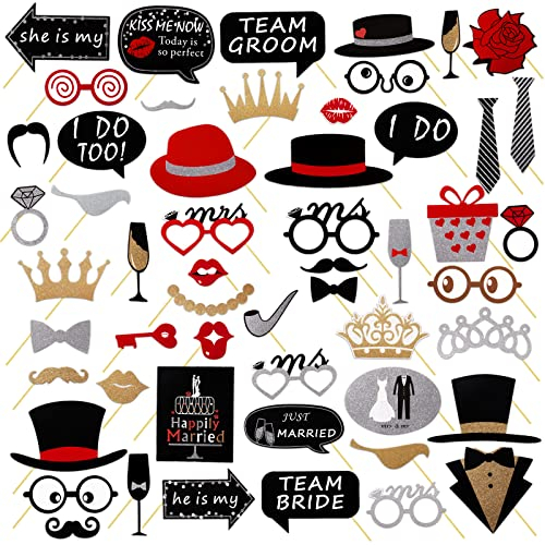 Flintronic 54 Stücke Fotorequisiten,Hochzeit Photo Booth, Foto Requisiten, Party Foto Booth Props für JGA Partydeko, Partei Dekorationen