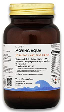 MOVING AQUA 90 capsule ideali per la cura delle ossa e delle articolazioni con collagene UC-II, acido ialuronico, vitamina C,D, K2, harpagofito e boswellia.