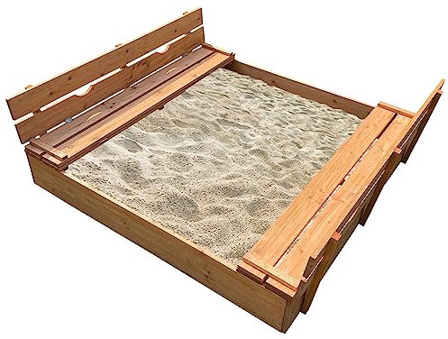NYVI Kinder Sandkasten NYVIKids Plaza S 97x106 cm - Sandkasten mit Sitzbank & integriertem Deckel - Sandbox aus Holz Wetterfest, Langlebig - Sandkiste mit Sitzbänken - Kindersandkasten