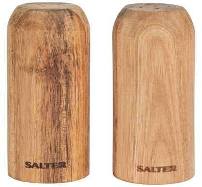 Salter BW12783EU7 Toronto Salt & Pepper Shakers - Set of 2 Spice Shaker, Acacia Wood, Lightweight, Compact, Refillable Seasoning Dispenser, Mills Unfilled, Approx. 30g Ground Salt & Pepper Capacity