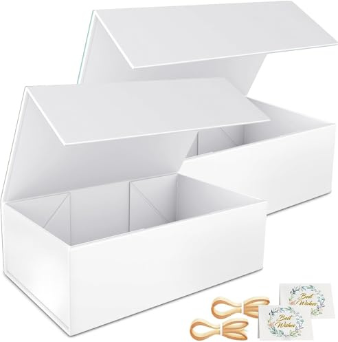 Confezione da 2 scatole regalo da 24 x 15 x 7,6 cm, per presentazioni con chiusura magnetica a clip, collapsible per Groomsman Proposal Box, Christmas, Halloween, regalo di compleanno (Bianco)
