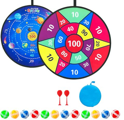 Sarini 72 cm dubbelsidig darttavla med 12 klibbiga bollar 2 pilar inomhus utomhusfestspel presenter för pojkar, flickor och vuxna