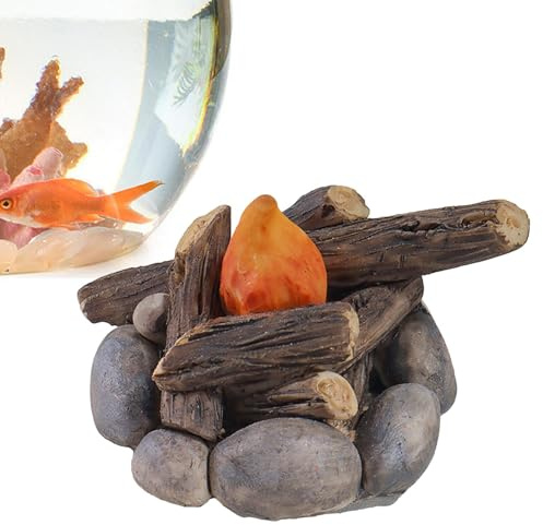 Petit feu de camp décoratif miniature avec lumière LED, modèle de faux feu en résine | Flamme artisanale, kit de jeu de simulation pour maisons de poupées, jardins féériques et projets d'artisanat