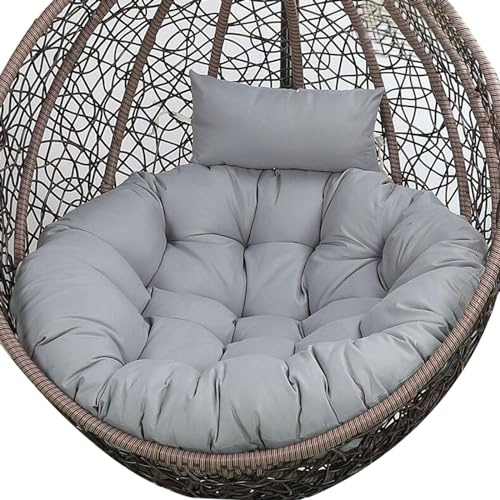 Fauteuil balançoire en rotin gris argenté de grande taille avec motif œuf suspendu en osier, parfait pour une utilisation en extérieur et en intérieur