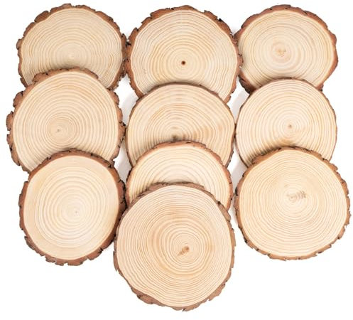 10 Stücke Holzscheiben ohne Loch, Holz Log Scheiben 14-15cm, Unbehandeltes Baumscheiben, Baumscheibe Groß, Natürliche Runde Baumscheibe für DIY Basteln Hochzeit Weihnachten Dekoration