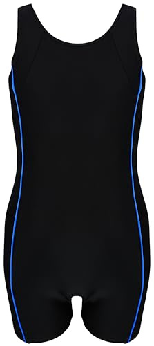 Aquarti Maillot de Bain Fille – Maillot de Bain Une Pièce pour Fille avec Short et Dos Nageur, Noir/Bleu Pastel, 158