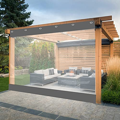 Rideau imperméable en PVC transparent pour pergola extérieur pour pavillon et patio, durable, 500 g/㎡, couverture de auvent, gris, 1,5 x 2 m, idéal pour protéger votre terrasse