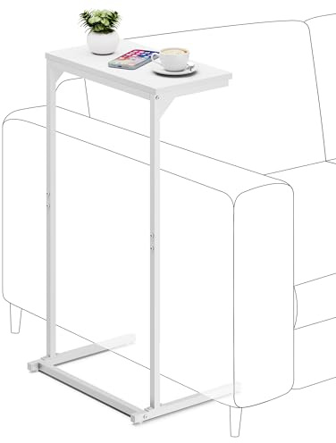 TUTOTAK C Shaped Side Table, Small End Table, 28.7 inch Tall Couch Sofa Table, Living Room, Bed Room, White TB01BW071EU