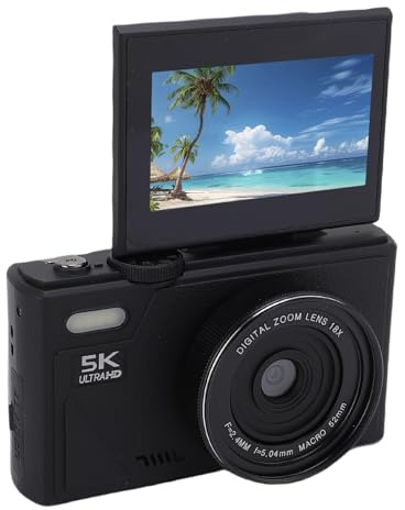 Cámara Digital 5K UHD 75MP, Cámara de Viaje de Enfoque Automático 18x Zoom Digital con WiFi, Pantalla FILP de 3 Pulgadas, 1150 MAh Recargable para Viajar, Acampar, Senderismo,
