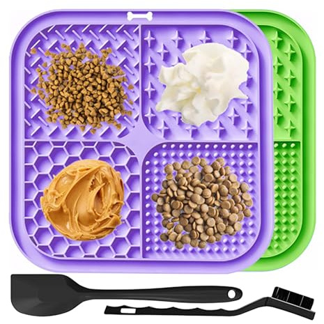 2 Stück Schleckmatte Hund, Leckmatte für Hunde und Katzen mit Saugnäpfen, langsames Füttern, Schleckmatte für Angstzustände, Butter, Joghurt, Erdnussbutter, Haustier-Badetrainingsmatte, 20 * 20cm