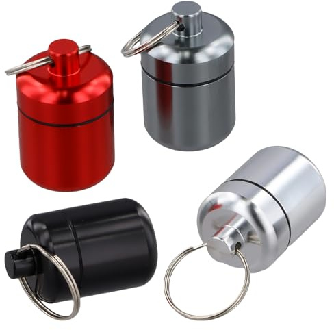 4 Pezzi Portapillole Tascabile, Mini Porta Pillole Impermeabile, Portapillole Piccolo in Metallo, Scatola Porta Pastiglie da Tasca, Contenitore per Medicina da Viaggio, Nero, Argento, Rosso, Grigio