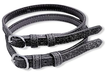 Cinghie per spore in pelle, 2 pezzi, in pelle, per spore, cinturino di ricambio regolabile, perfetta tenuta spore da equitazione (glitter nero)