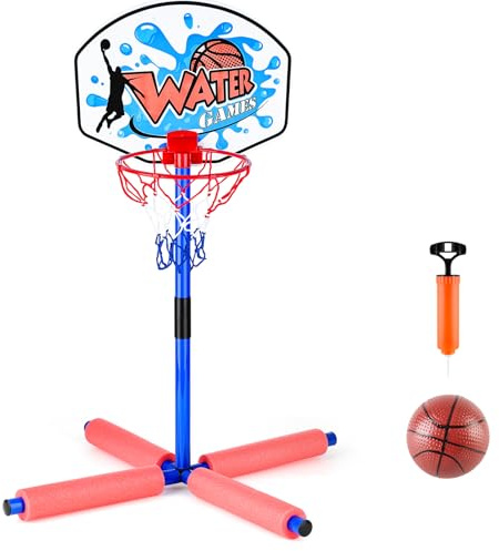 deAO Canasta Baloncesto Piscina Flotante, Juego Completo con Bomba de Aire y Pelota | Juguete Acuático Familiar para Niños y Adultos | Interior, Exterior, Verano, Piscinas, Playa, Fácil Montaje