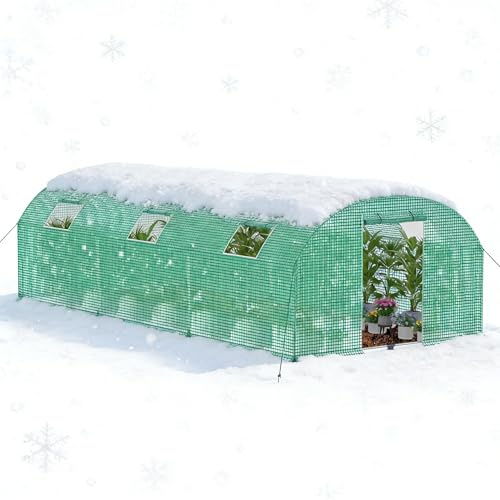 PEILU 18㎡ frostskydd, trädgårdsväxthus av stål, ram 3 x 6 x 2 m, HDPE-folieväxthus med 6 insektsskyddsgaller, fönster och dörr, gångbart växthus, trädgård, övervintringstält för växter