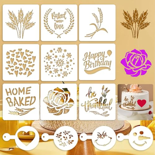 FineInno 13 plantillas para pintar con dientes de trigo, hojas de flores, plantillas de flores para manualidades, plantillas reutilizables de madera para ventanas, puertas y paredes
