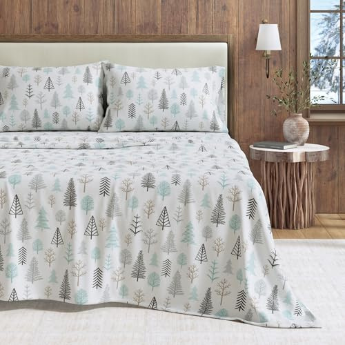 Great Bay Home Set di lenzuola in flanella, per letto king size, 100% cotone turco, doppio spazzolato, con stampa, ultra morbide, comode, 4 pezzi (foresta invernale)