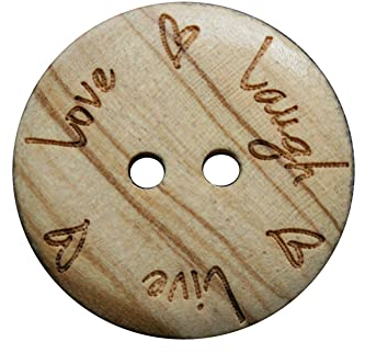 Holz Knöpfe 2 Loch Holzknöpfe mit live love laugh Motiv aus echtem Oliven Holz und teilweise sichtbarer Maserung (10 Stück) (30mm)