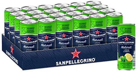 San Pellegrino Naturali Limone & Menta, Zitrone-Minz-Limonade mit 16% Zitronensaft (aus Konzentrat), 24er Pack (24 x 0,33l) Einweg-Dosen