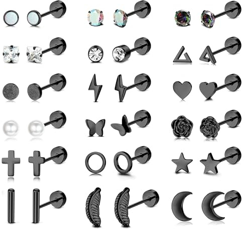 MILACOLATO 18-21 Piezas Piercing de Oreja Acero Inoxidable Stud Pequeños Aretes de Cartílago Para Tragus Daith Helix Tornillo Joyería 20G