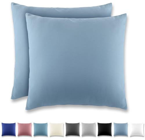 REDKEY Kissenbezug 80x80 cm 2er Set Kopfkissenbezug mit Reißverschluss - Kissenhülle aus gebürstetem Mikrofaser für Kissen,Waschbar bis 40°C Graublau