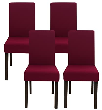 Jaotto Stuhlhussen 4er Set Stretch, Stuhlhussen für Esszimmerstühle Schwingstuhl, Stretch Stuhlschoner Abnehmbarer Waschbarer, Stuhlbezug Universal für Stuhl Esszimmer Büro Bankett Hotel(Weinrot)