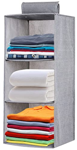 ZEACCT 1 Stück Zusammenklappbares Hängeregal Hängeaufbewahrung Schrank Faltbare Hängeregal Hängeaufbewahrung Tasche 3 Fächer Stabiler Hängeorganizer, für Kleiderschrank, Familienaufbewahrung (Grau)