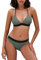 iSLASISIA Damen-Bikini-Badeanzug Criss Cross Back Triangle Bikini Tie Back Bikini Set Zweiteilige Badeanzüge (Grün & Schwarz, EU40)