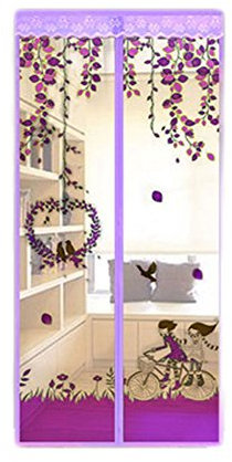 Magnetic Fly Screens Automatically Mosquito Mesh Curtain for Doors Keep Insects Out Mosquito Door Screen Without Drilling (Purple car)
