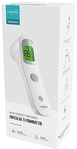 EUROPAPA Fever Thermometer For Babies, Children, Adults, Infrared Forehead Thermometer With Fever Alarm, °C/°F Switch, 30 Time Measurement Memory