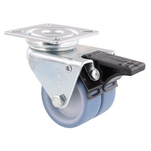 WAGNER 03355201 - Rueda doble (diámetro: 50 mm, altura de construcción: 75 mm, freno, acero galvanizado, azul/blanco, placa de fijación y placa atornillable de 60 x 60 mm, capacidad de carga 70 kg)